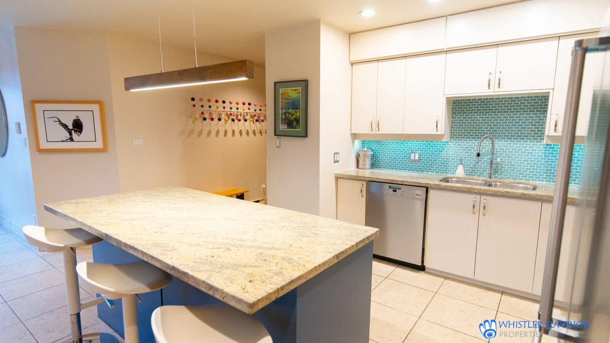 Modern kitchen with granite countertops