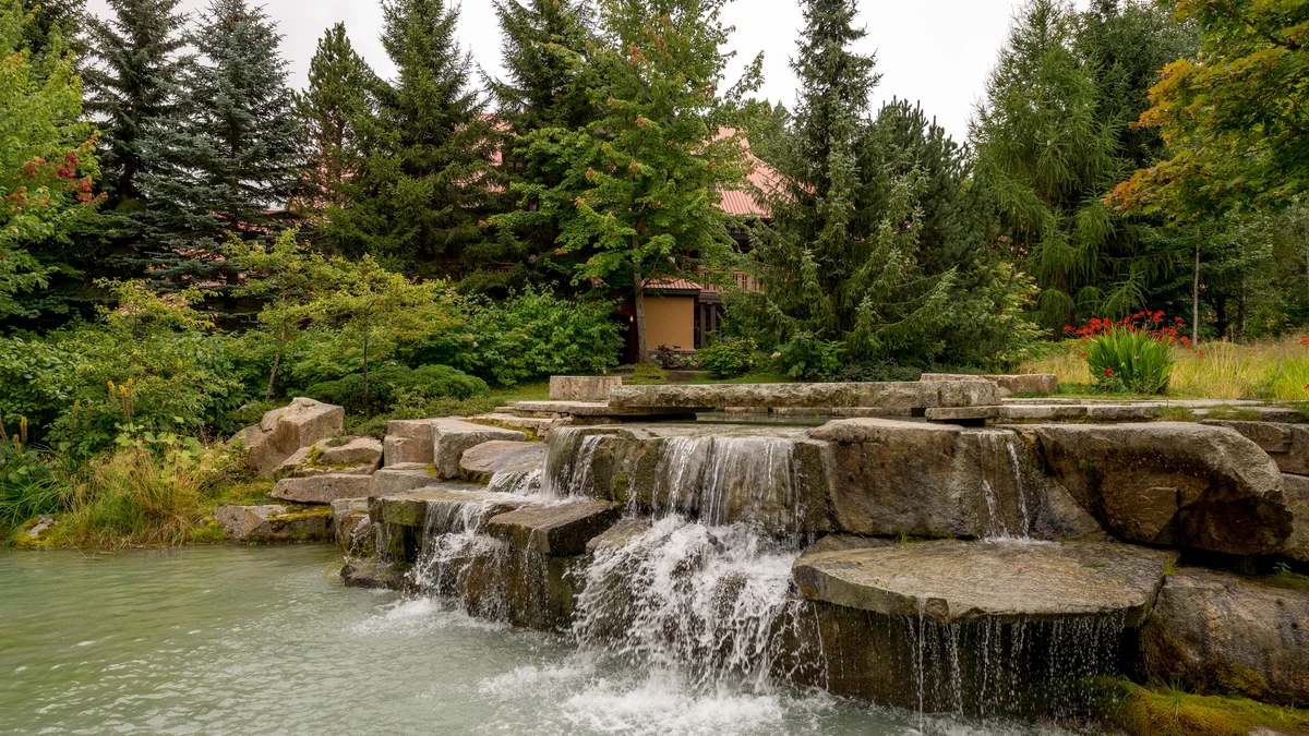 Water feature outside complex