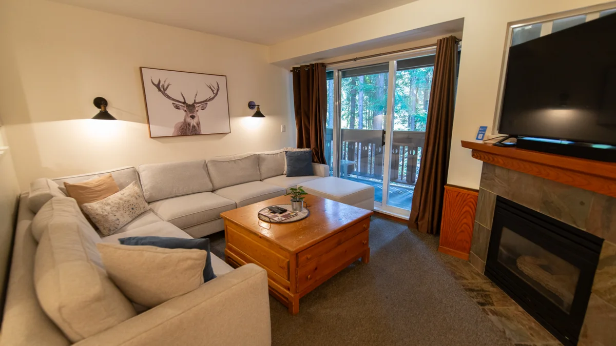 Open plan living area with large sofa