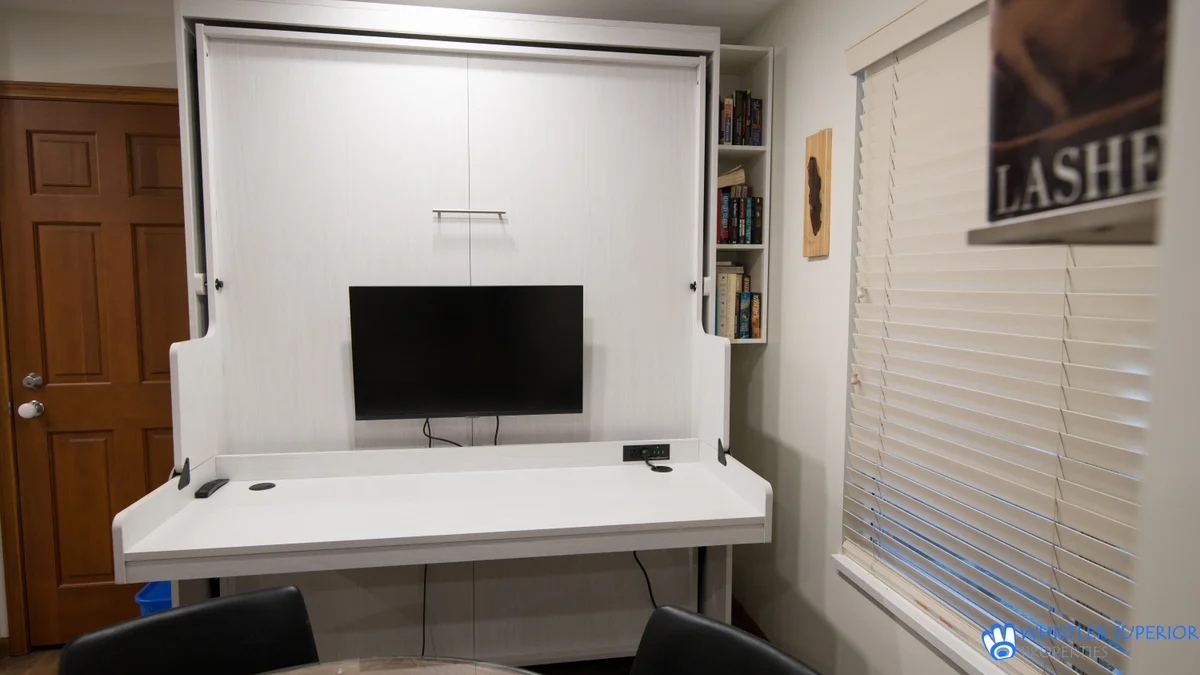 Desk with workstation including remote office and smart monitor