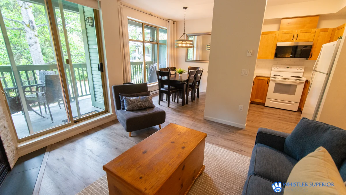 Open concept living area with gas fireplace