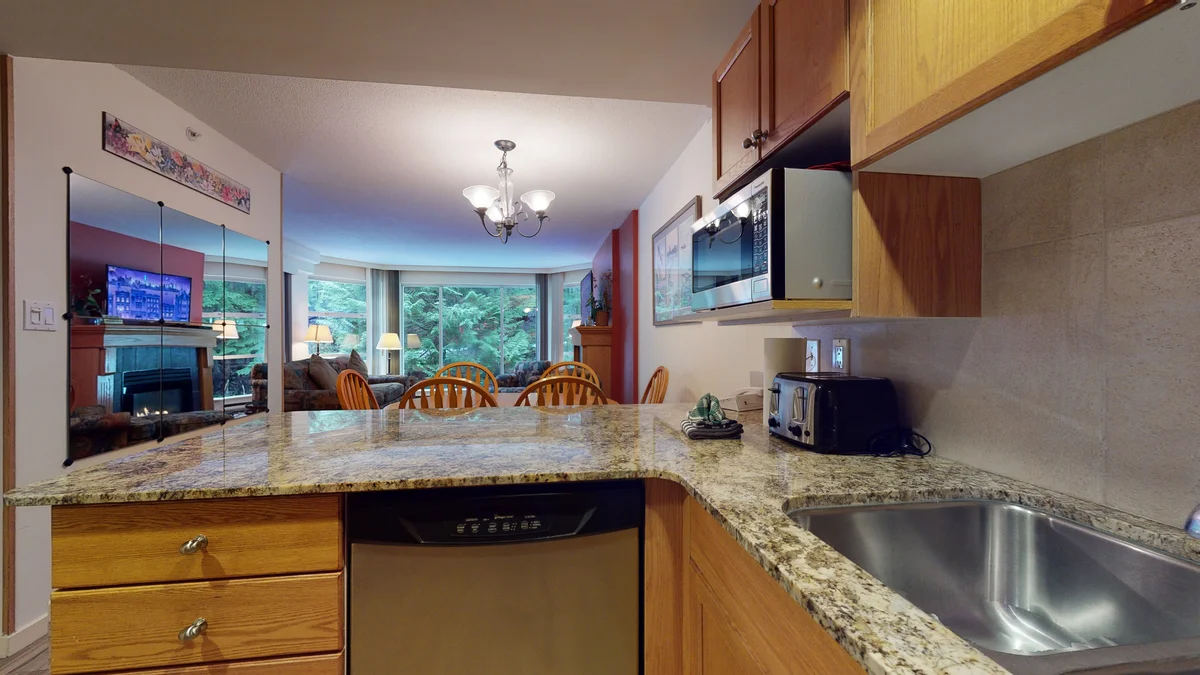 Looking at the living area from the kitchen