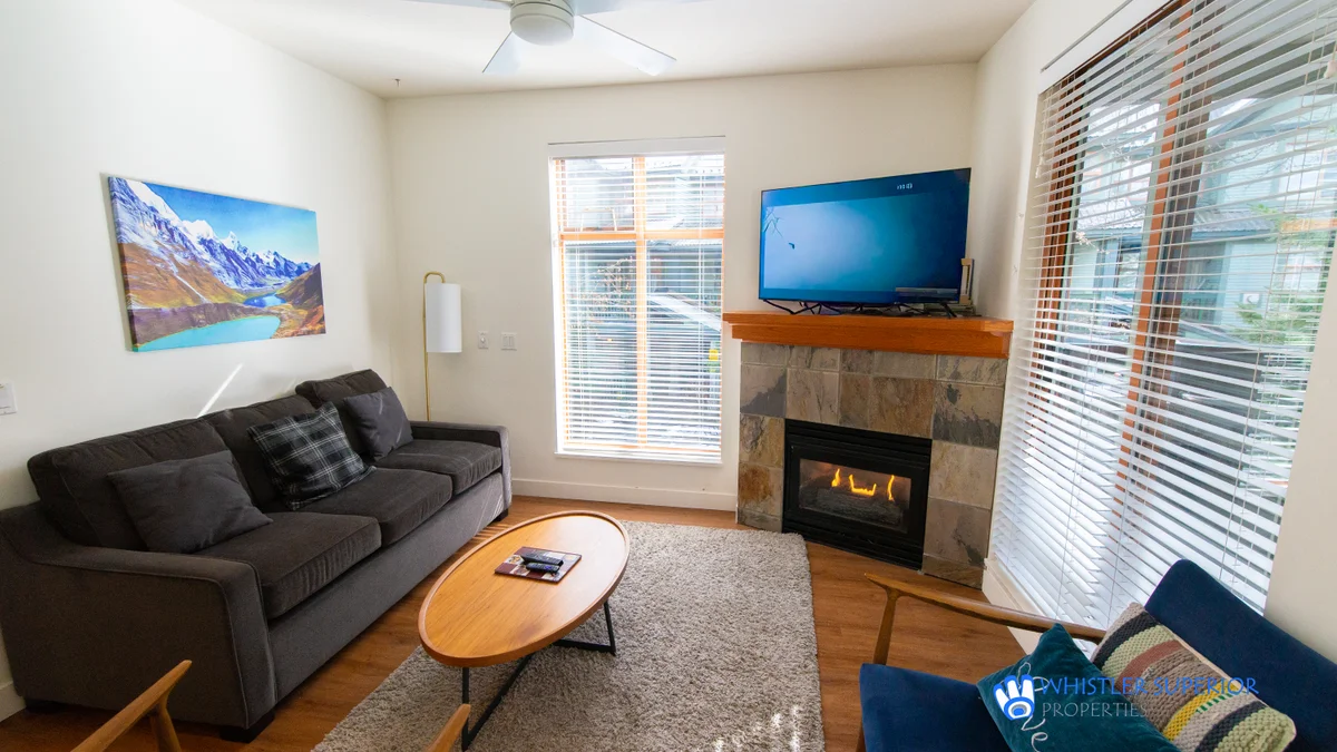 Open concept living area with gas fireplace