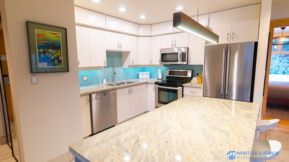 Modern kitchen with granite countertops