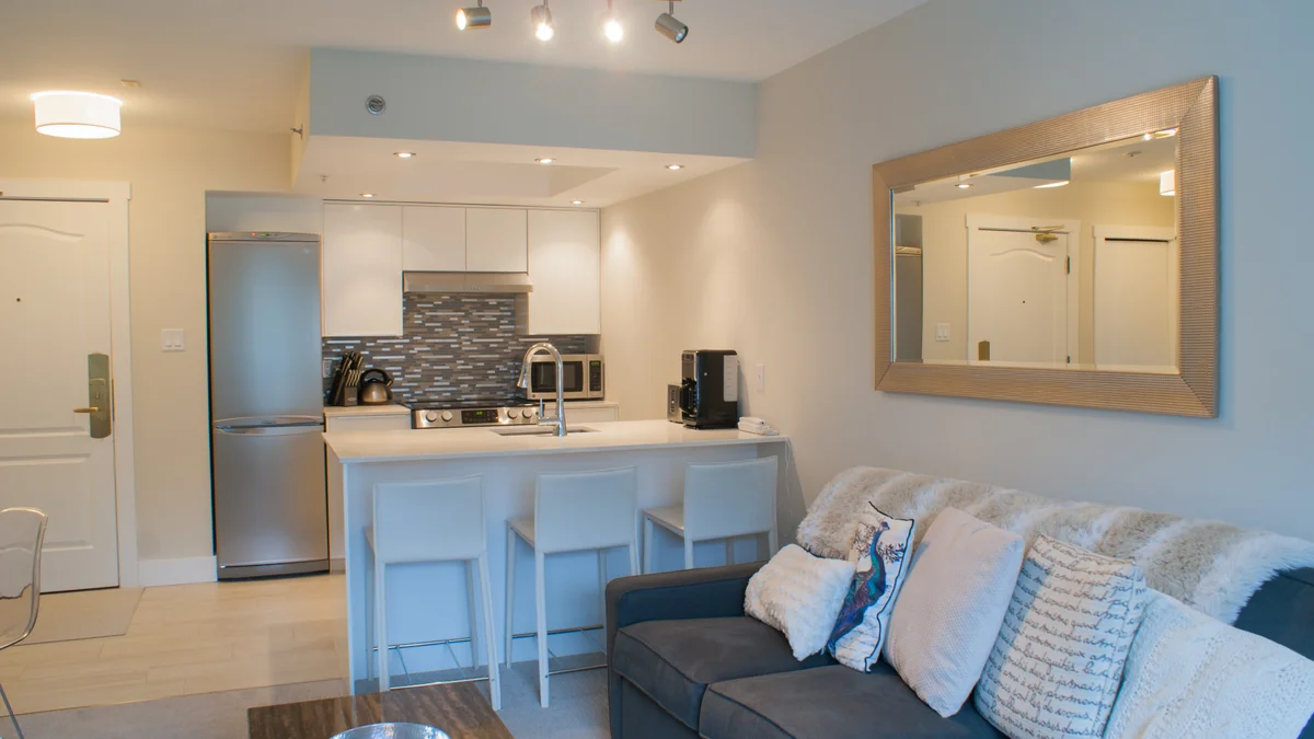 Open plan kitchen, living and dining