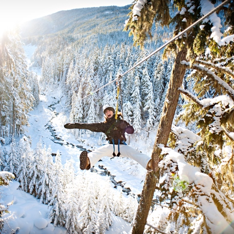 Ziptrek ziplining in winter, Whistler